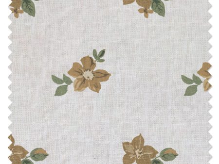 Anna Floral  Linen Fabric by Nathan Turner - Gold Green For Cheap