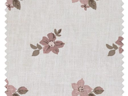 Anna Floral  Linen Fabric by Nathan Turner - Pink Brown For Sale