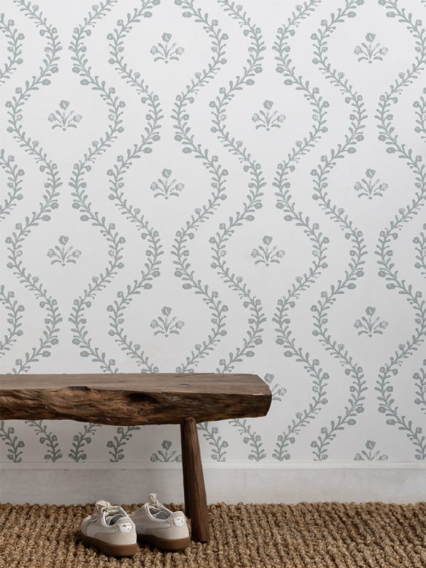 Bennett Vine (White Ground)  Wallpaper by Sugar Paper - Silver Sage Online Hot Sale