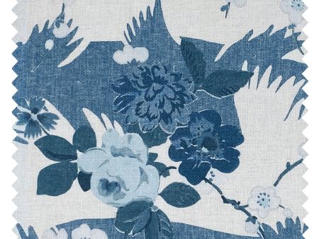 Dora Chintz  Linen Fabric by Nathan Turner - Blue For Sale