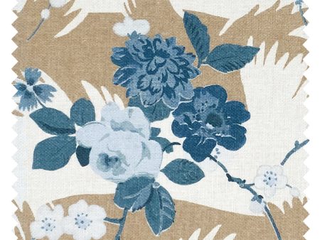 Dora Chintz  Linen Fabric by Nathan Turner - Taupe Blue For Discount